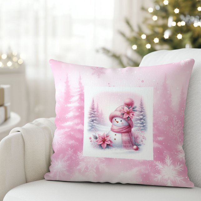 Pinkmas Winter Scene Snowman Pillow Kids Room (Pinkmas Winter Scene Snowman Pillow Kids Room)