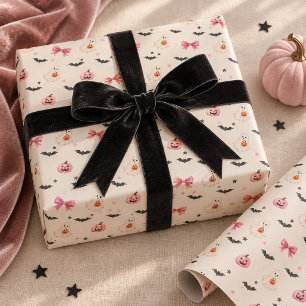 Pinkoween Ghosts Bows Halloween Wrapping Paper