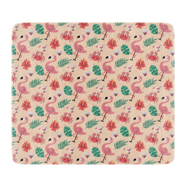 PinkPink Flamingo Summer Tropical Pattern-23123 Cutting Board (Front)
