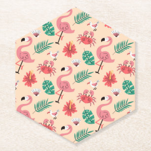 PinkPink Flamingo Summer Tropical Pattern-23123 Paper Coaster