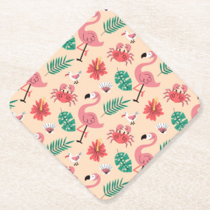 PinkPink Flamingo Summer Tropical Pattern-23123 Paper Coaster