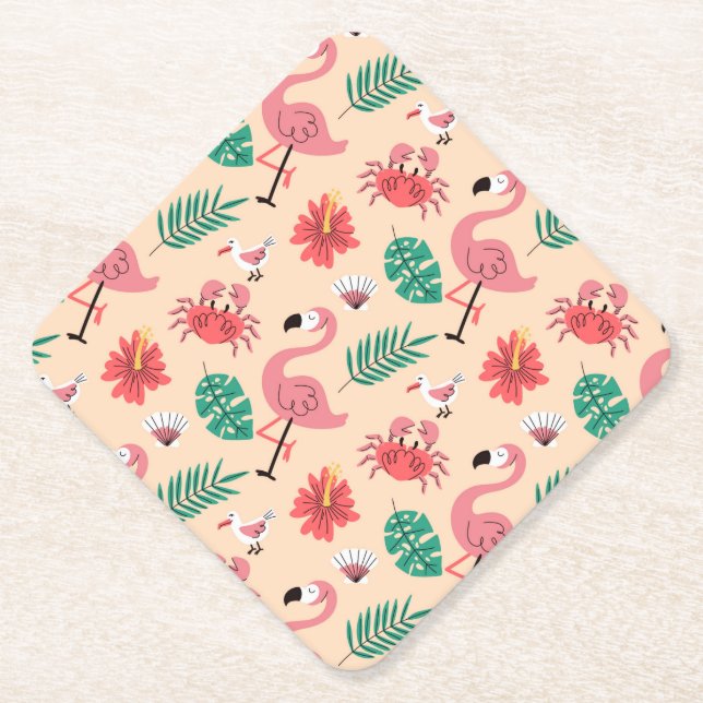 PinkPink Flamingo Summer Tropical Pattern-23123 Paper Coaster (Front)