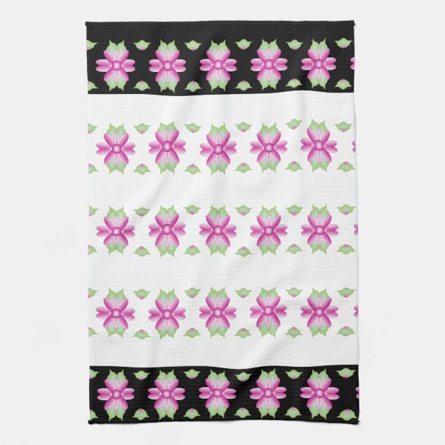 Pinks and Green Flowered Kitchen Tea Towel (Vertical)