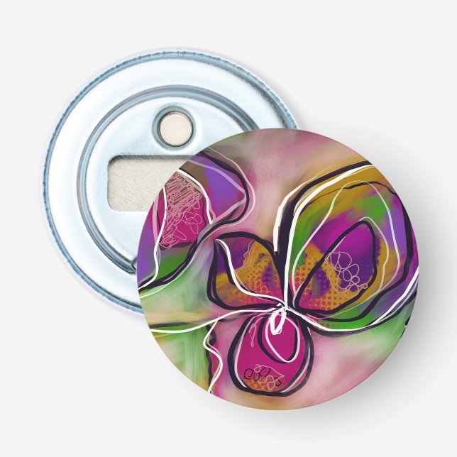 Pinks and Greens Button Bottle Opener (magnet) (Front)
