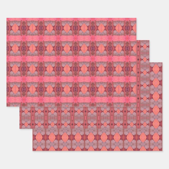 Pinks And Plum Trio Patterned Wrapping Paper Sheet (Set)