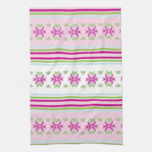 Pinks Blue and Green Flowered Kitchen Tea Towel