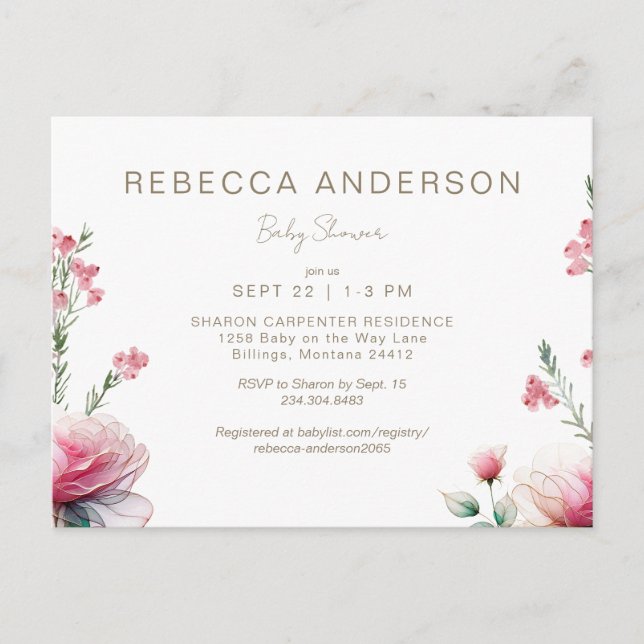  Pinks in Bloom Baby Shower Invitation Postcard (Front)