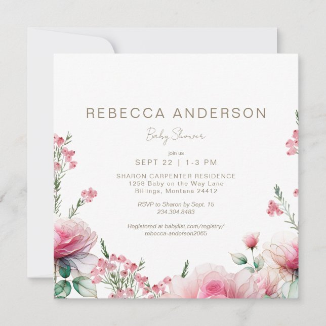  Pinks in Bloom Square Baby Shower Invitation (Front)