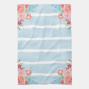 Pinks on Blue Tea Towel