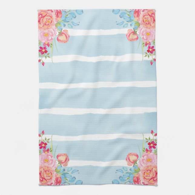 Pinks on Blue Tea Towel (Vertical)