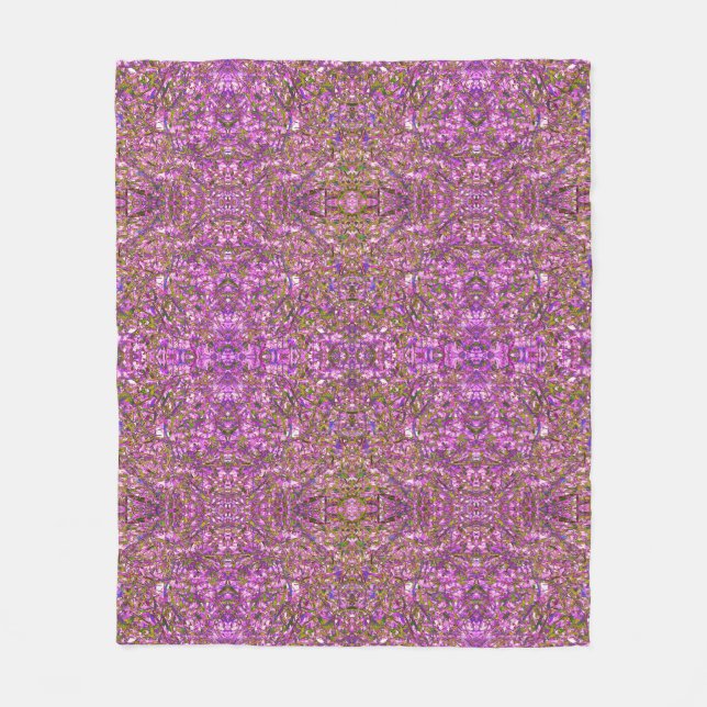 Pinks purples and greens foliage pattern fleece blanket (Front)