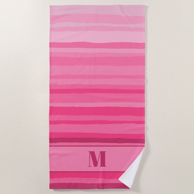 Pinkshades Serrate Stripes Pattern with Initial Beach Towel (Front)
