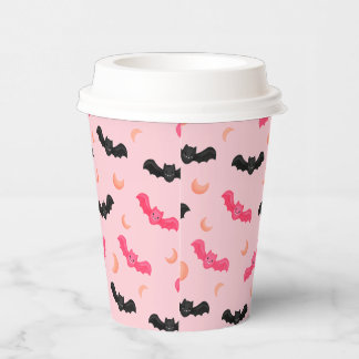PinkSpooky Cute Bat Allover Pattern Designer Motif Paper Cups