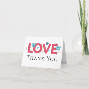 PinkThank You Wedding Love Butterfly Flower Hearts Thank You Card