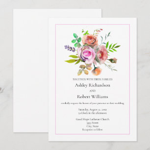 PinkWatercolor Floral Wedding Invitation