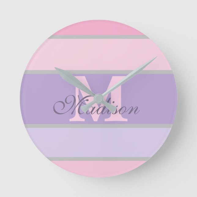 pinky and purple pastel  round clock (Front)