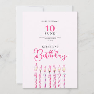 pinky candles girl birthday invitation