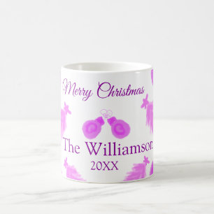 Pinky christmas retro add name text year bells tre coffee mug