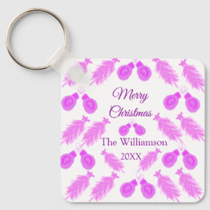 Pinky christmas retro add name text year bells tre key ring