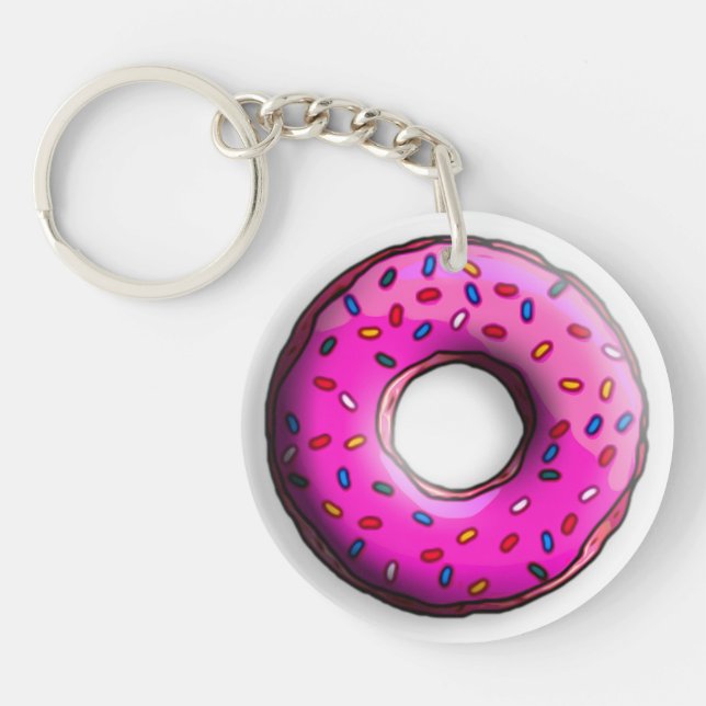 Pinky Doughnut with colourful sprinkles + your ide Key Ring (Front)