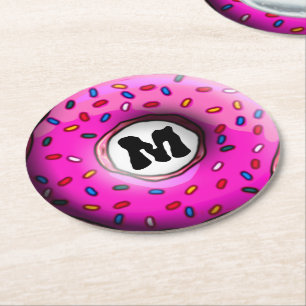 Pinky Doughnut with colourful sprinkles + your Round Paper Coaster
