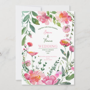 pinky floral roses wedding card invitation