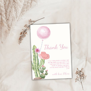 Pinky Flower Cactus Balloon Cowgirl Baby Shower Thank You Card