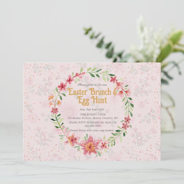 Pinky Foral Easter Brunch Egg Hunt Invitation (Standing Front)