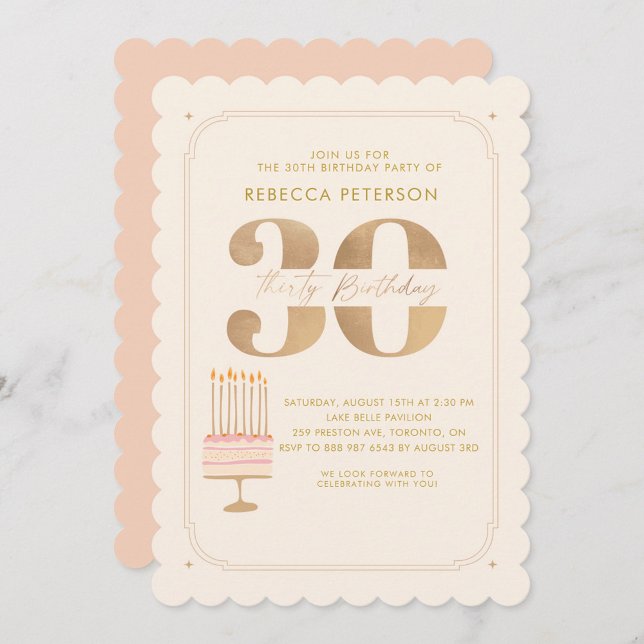 Pinky Gold 30TH Birthday Cake Party  Invitation (Creator Uploaded)