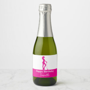 Pinky Lady Golfer Birthday Monogram Sparkling Wine Label