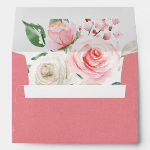 Pinky Peach Watercolor Floral Wedding Envelope
