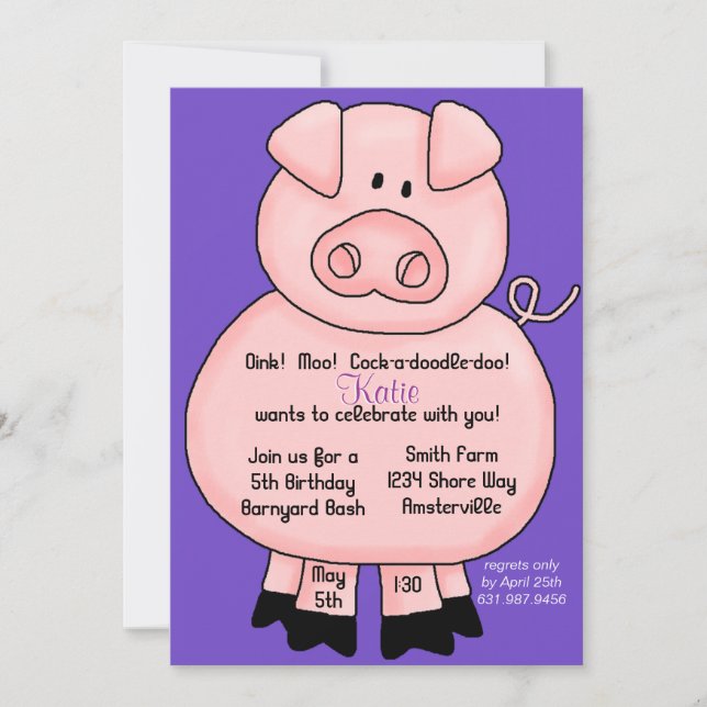 Pinky Pig Invitation (Front)
