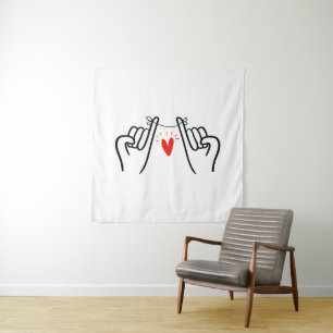 Pinky promise hand print, Couple art print Postcar Tapestry