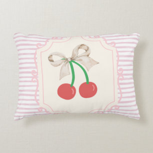 Pinky retro Sweet Cherries with bow Retro stripes Decorative Cushion