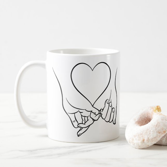 Pinky Swear & Heart Line Art Design Coffee Mug (With Donut)