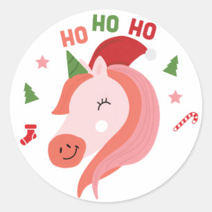Pinky Unicorn Christmas Round Sticker