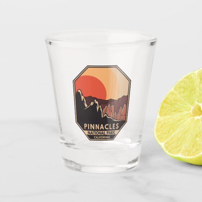 Pinnacles National Park Minimal Retro Emblem Shot Glass (Front)