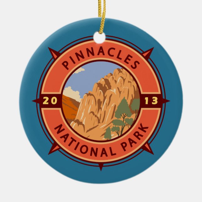 Pinnacles National Park Retro Compass Emblem Ceramic Ornament (Front)