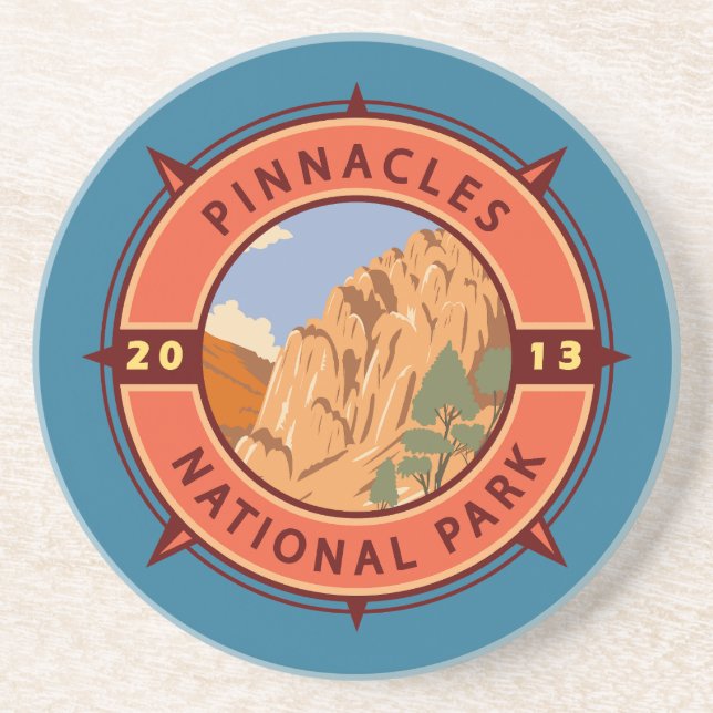Pinnacles National Park Retro Compass Emblem Coaster (Front)