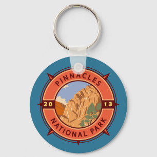 Pinnacles National Park Retro Compass Emblem Key Ring