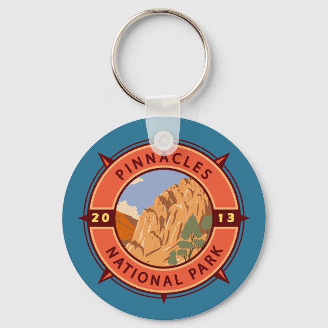 Pinnacles National Park Retro Compass Emblem Key Ring (Front)