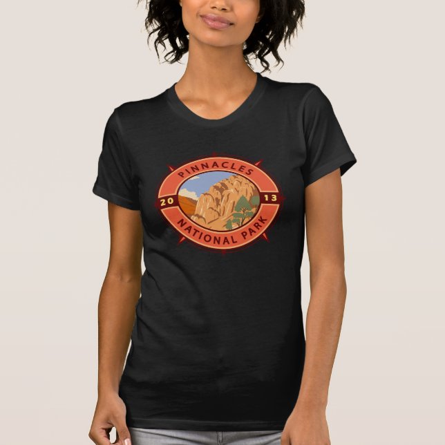 Pinnacles National Park Retro Compass Emblem T-Shirt (Front)