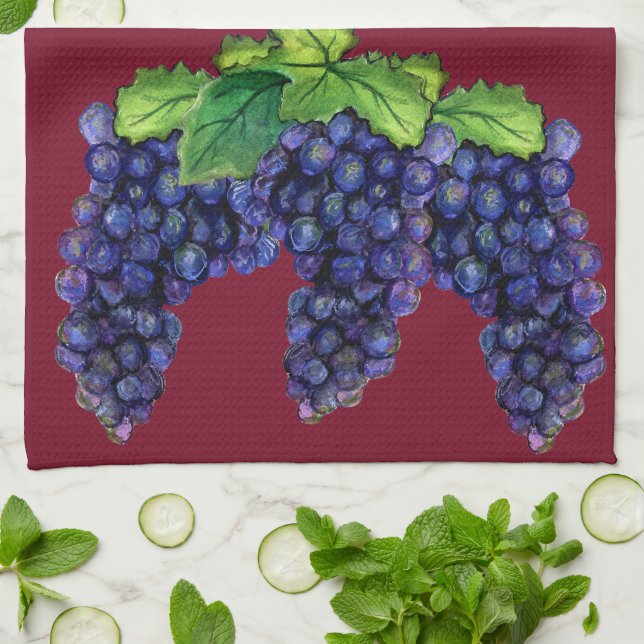 Pinot Red Wine Grapes Art Decor Kitchen Towels  (Folded)