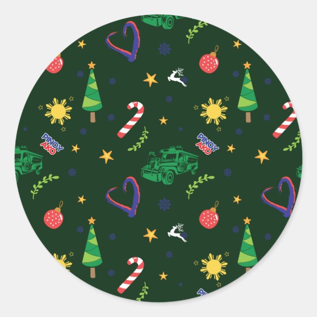 Pinoy Ako Filipino Christmas Pattern Classic Round Sticker (Front)