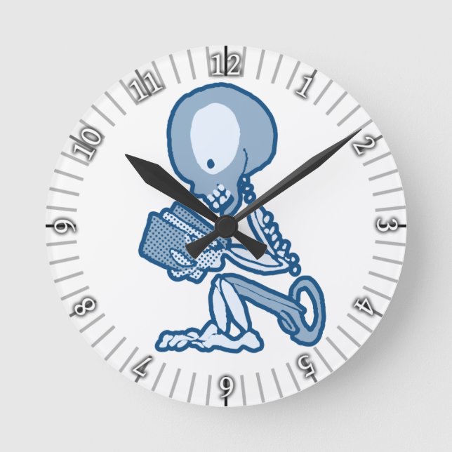 Pins and Needles Pete Skeleton with Book Round Clock (Front)