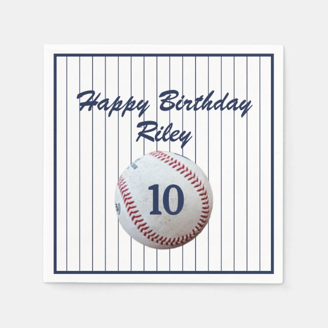 Pinstripe Baseball Birthday Party Napkin (Front)