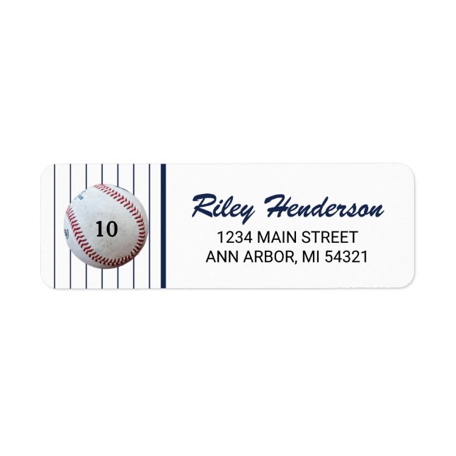 Pinstripe Birthday Baseball Return Address Return Address Label (Front)