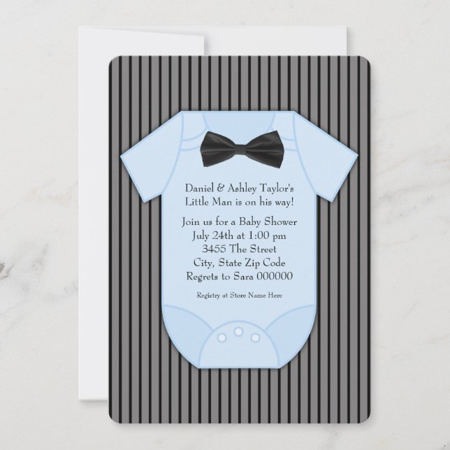 Pinstripe Black and Blue Baby Shower Invitation (Front)