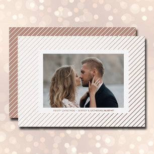Pinstripe Christmas Photo Rose Gold Foil Holiday Card