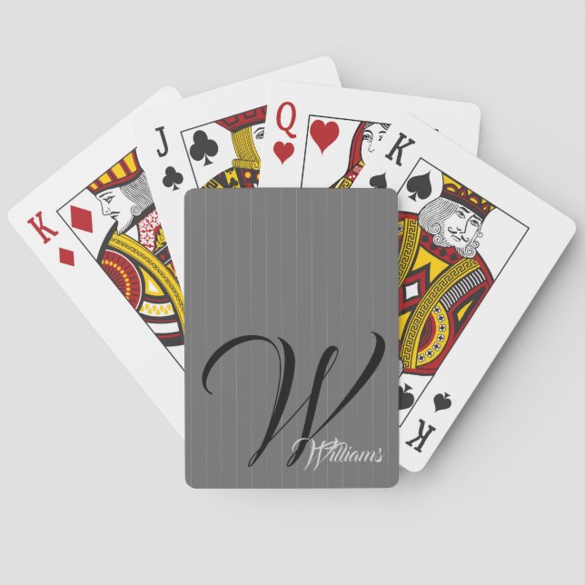 Pinstripe Grey Monogram Playing Cards (Back)